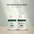 The Cellular Energy Stack by Renu North — NAD+ and CoQ10 Ubiquinone bottles