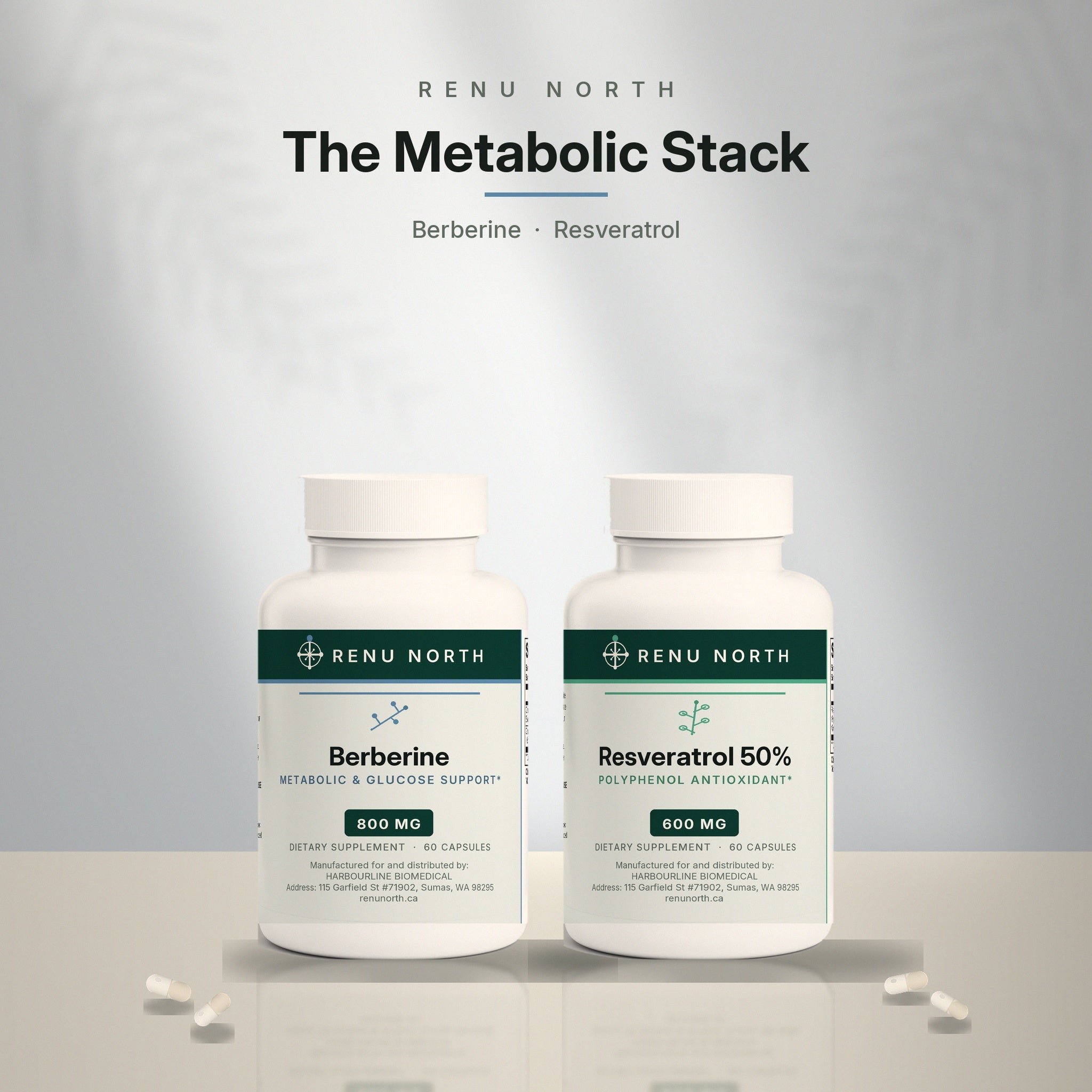 The Metabolic Stack by Renu North — Berberine and Omega-3 bottles